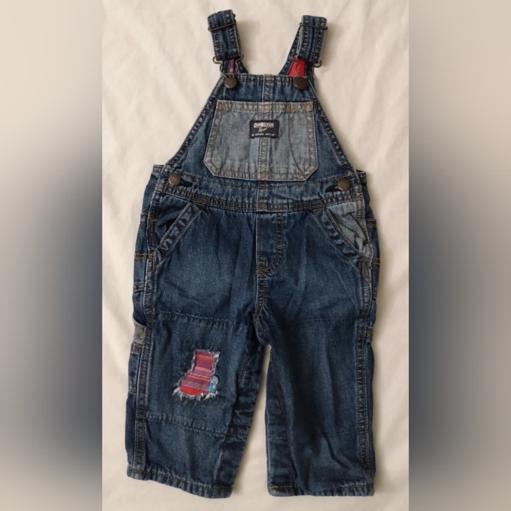 BABY OSHKOSH BGOSH JEAN OVERALLS PLAID LINED SIZE 9M